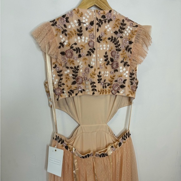 NWT Mac Duggal Cutout Tiered Ruffle Skirt Dress Peach Multi Embroidered - Picture 14 of 16
